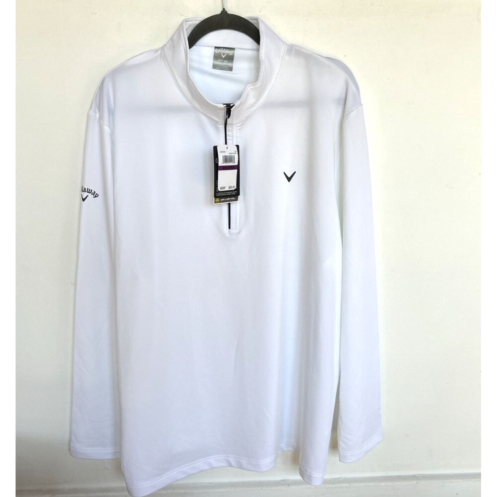 Callaway Golf Men's 1/4 Zip Pullover Performance Top White L/Sleeve Sz XXL NEW